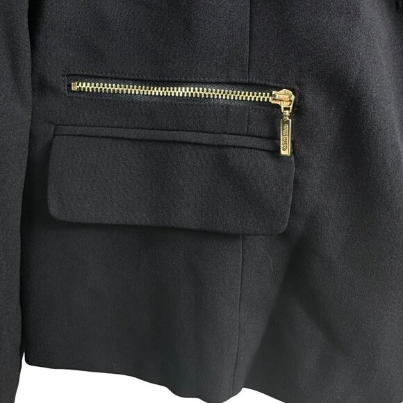 Calvin Klein Black Suit Jacket Gold Zip Faux Pockets and Skirt 2 Piece Size 12 - Picture 5 of 16